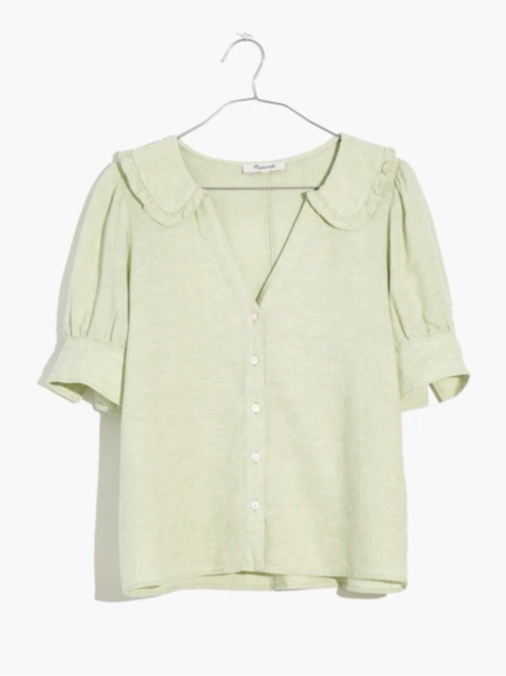 Madewell Linen-Blend Peter Pan Collar Shirt Sunfaded Mint Size 4